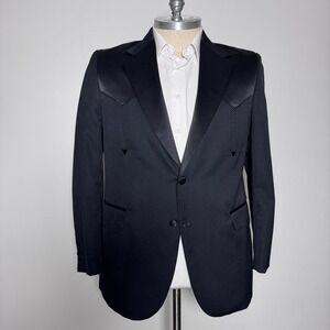 Circle S Western Tuxedo Blazer Mens 44R Black Solid Satin Yoke Peak Lapel